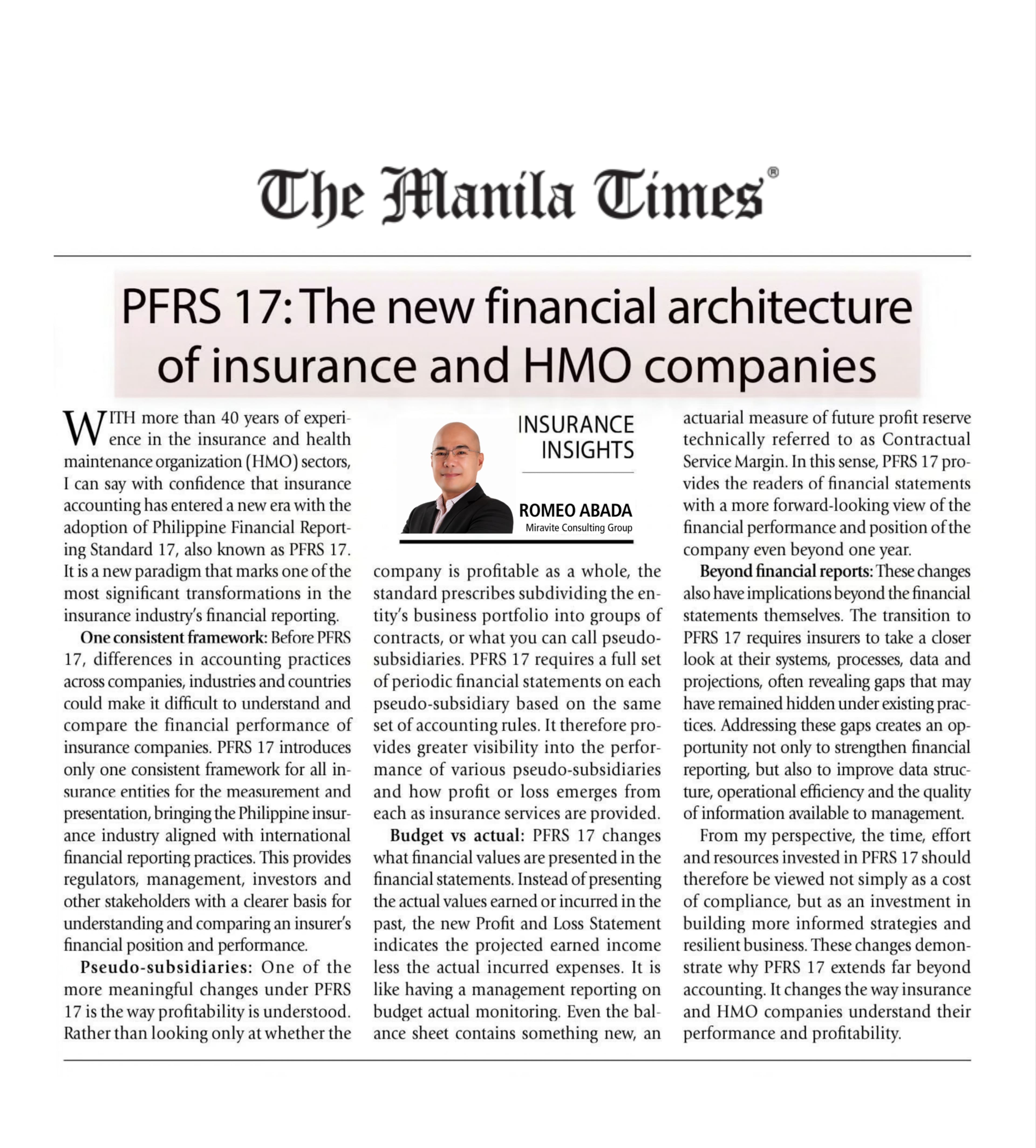 PFRS 17: The New Financial Architecture of Insurance and HMO Companies